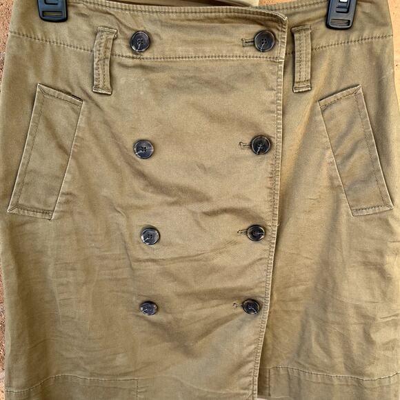 Ann Taylor Olive Trench Coat Style A-Line Mini Skirt Twill Buttons Womens 2 - Picture 2 of 9